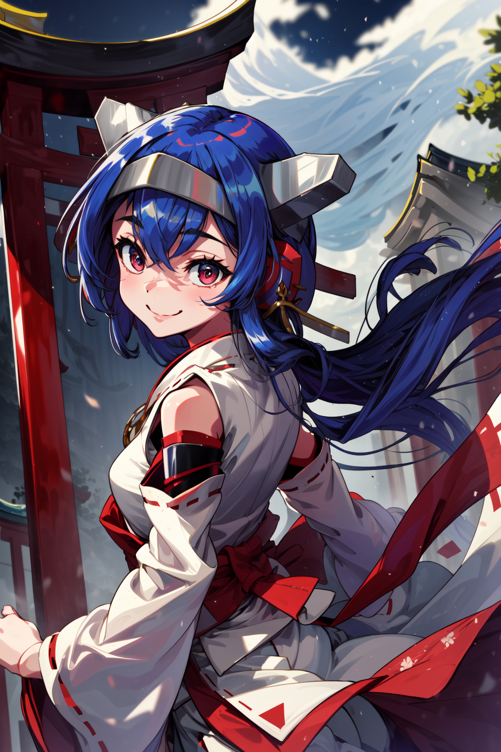 00628-745084774-masterpiece,best quality,1girl,leaCode,long hair,floating hair,smile,miko clothes,long sleeves,detached sleeves,japanese shrine,.png